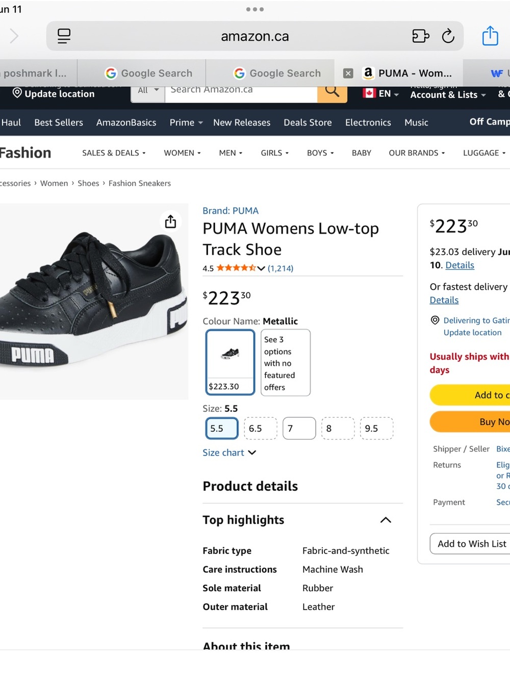 Puma Black Leather Sneakers with Gold Lace Tips